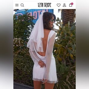 12th Tribe Anna White Rhinestone Mesh Mini Dress